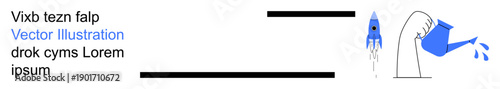 Creativity, growth, innovation, environmental care, sustainable practices, exploration. Rocket launch and a person watering a plant. Creativity and growth concepts visually