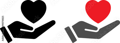 Hands holding hearts in black and red