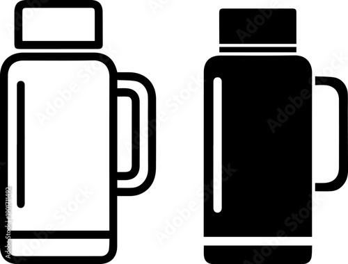 Modern thermos bottle icons in black and white