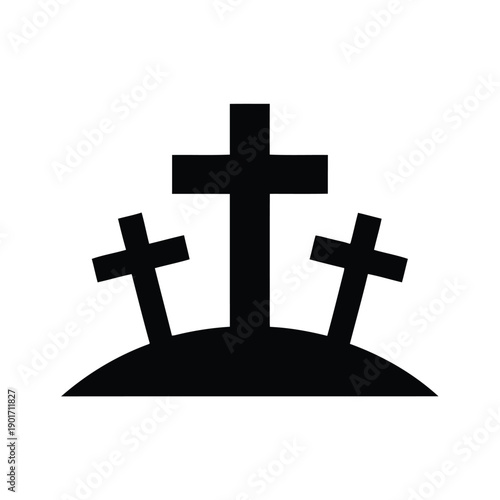 Three crosses on Calvary silhouette icon for Good Friday sermon, Easter sunrise service poster, church social media graphics design
