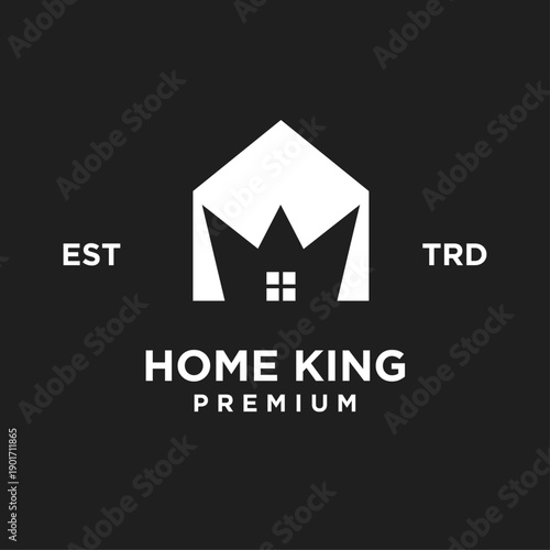 Home King Premium Logo Design with House and Crown Icon for Real Estate and Property Business