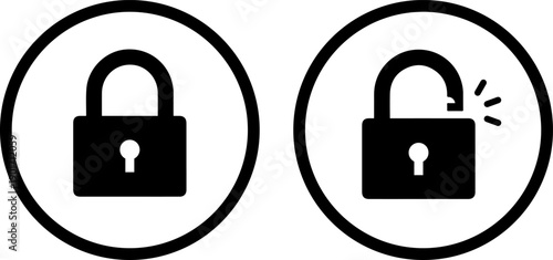 Secure and breached lock icons for data protection concepts