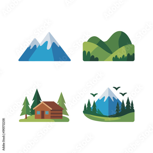 Mountain landscape icons, eco tourism brochure, hiking trail orientation, campsite booking session, leave no trace class, scenic photography walk tour