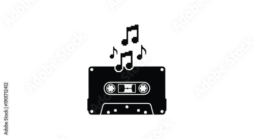 Classic Analog Audio Cassette Tape with Melodies Symbolically Rising Vector Icon