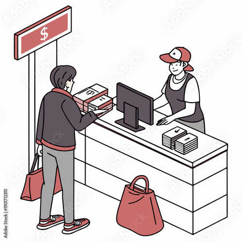 Customer paying with cash at store checkout payment