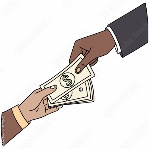 Hand exchanging money exchange dollar bills