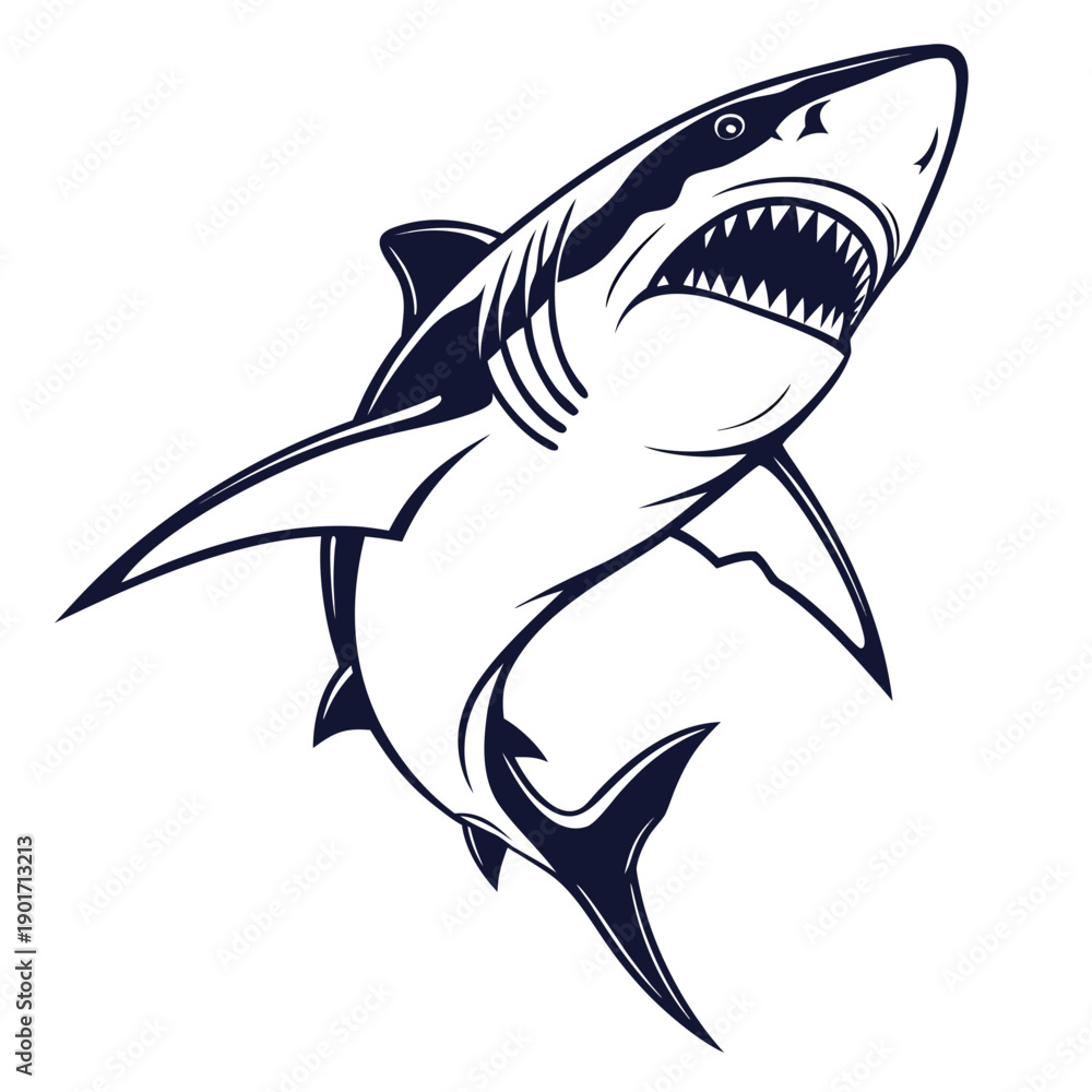 Naklejka premium Aggressive shark with open mouth and sharp teeth apex predator
