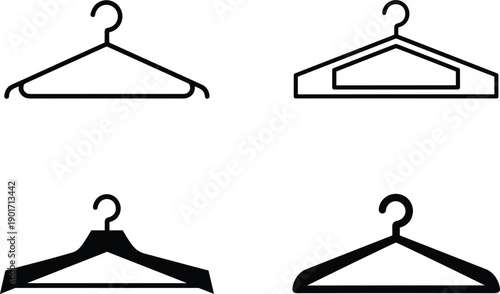 Clothes hanger icon set in outline and solid styles representing wardrobe organization fashion retail vector illustration