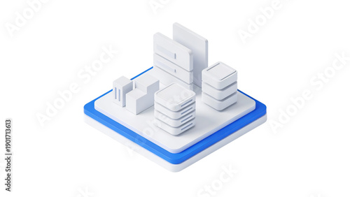 Abstract 3D Isometric White and Black Data Modules for System Architecture Concept