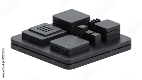 Abstract 3D Black Modular Data Blocks and System Infrastructure Concept