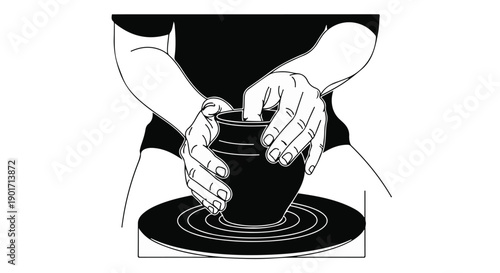 Pottery wheel hands sculpting a clay vase with skill and creativity
