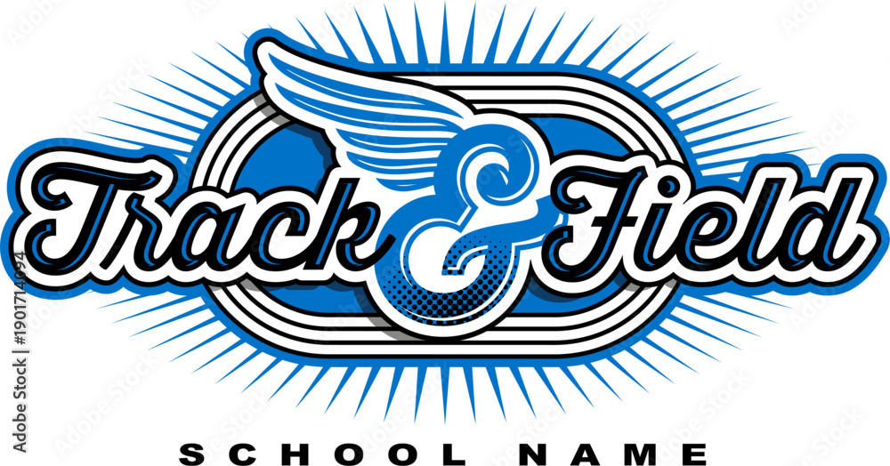 Naklejka premium track and field team design with wings and lanes for school, college or league sports