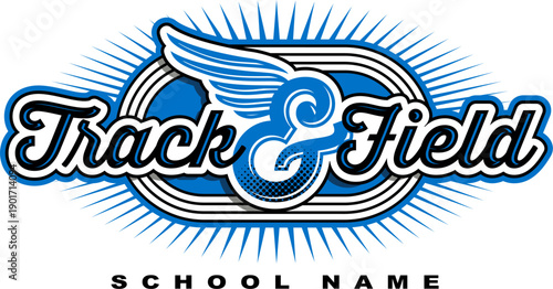 track and field team design with wings and lanes for school, college or league sports