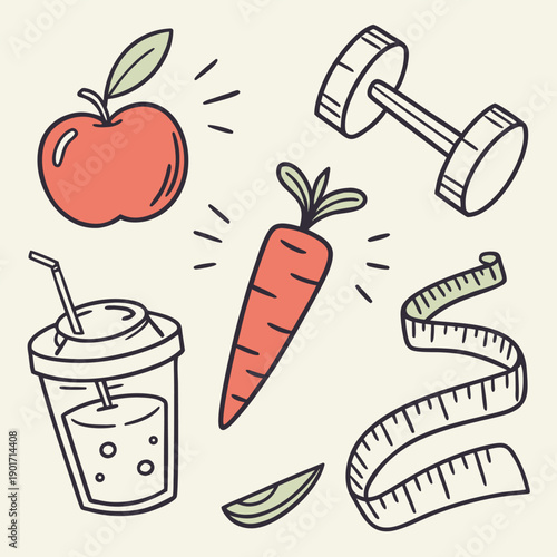 Set of colorful food and vegetable icons vector illustration