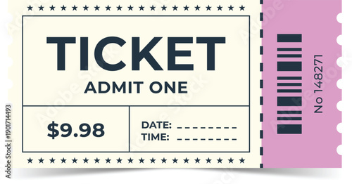 Minimalist Modern Vintage Event Ticket Layout, Admit One Retro Design