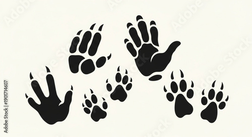 Black Animal Paw Prints on a Light Background.