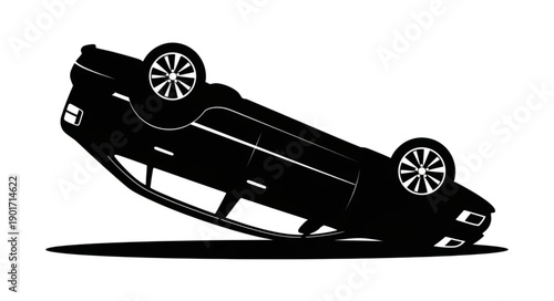 Black car overturned on its side illustration.