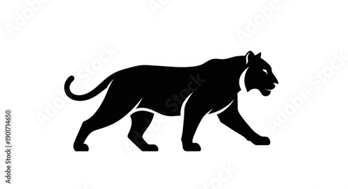 Black Panther Silhouette Walking Forward Isolated on White.