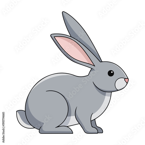 Cartoon Gray Rabbit Vector Illustration Isolated on White