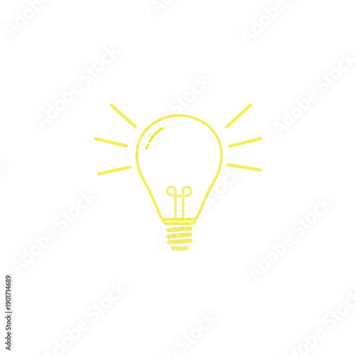Yellow line art light bulb icon. Minimalist glowing lamp outline vector for creative idea, innovation, and brainstorming concept.