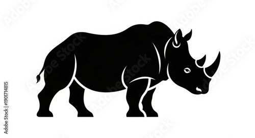 Black silhouette of a rhinoceros standing on a white background.