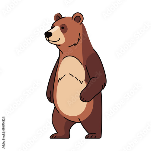 Cute cartoon brown bear standing upright illustration isolated white background
