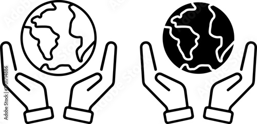 Hands holding Earth icon set for eco awareness