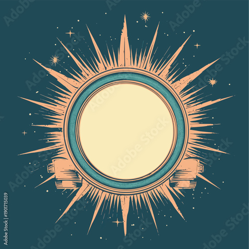 Vintage frame with rays. Retro label or badge. Design element. , vector style simple color
