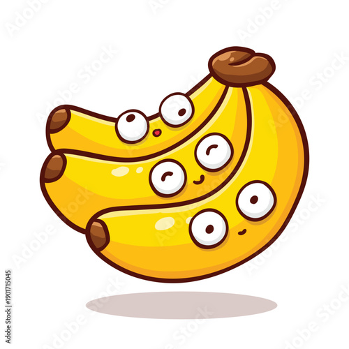 illustration Cute Bunch of Bananas With Googly Eyes, Funny Fruit Illustration good for sticker