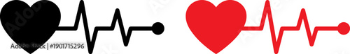 Heart rate symbols with ECG lines in black and red