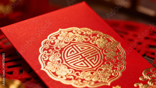 Red envelope with longevity character and golden patterns