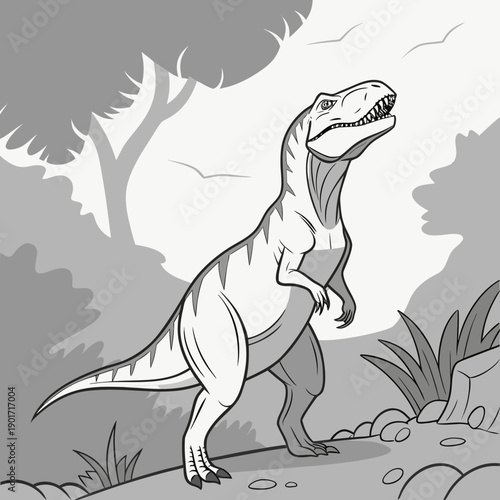 Large dinosaur standing on a rocky outcrop t rex tyrannosaurus rex