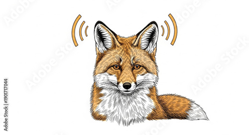 Alert Fox Listening Carefully to Sound Waves.