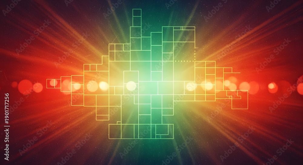 Obraz premium Abstract digital grid pattern with vibrant glowing light ray