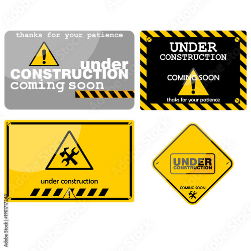 Under Construction, coming soon, yellow sign vector