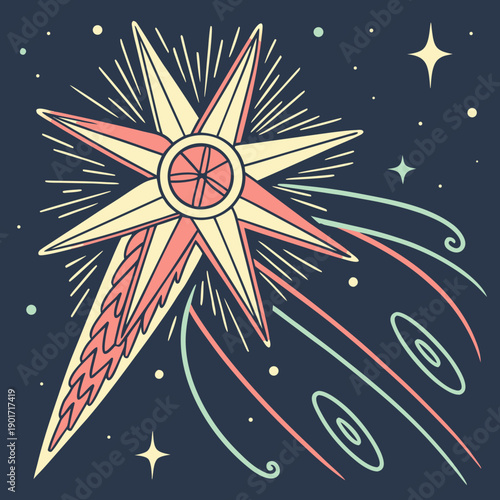 Glowing stellar particle explosion burst with star trails