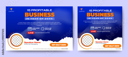 Live webinar Online business conference web banner and social media poster template design. vector