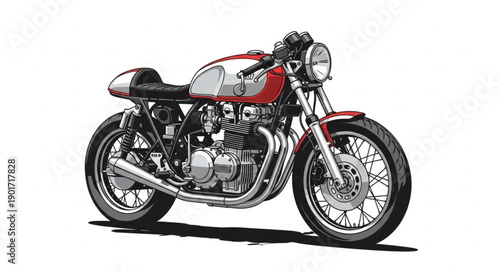 Classic Cafe Racer Motorcycle Detailed Illustration.