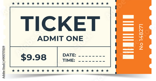 Yellow Modern Vintage Event Ticket Layout, Admit One Retro Design