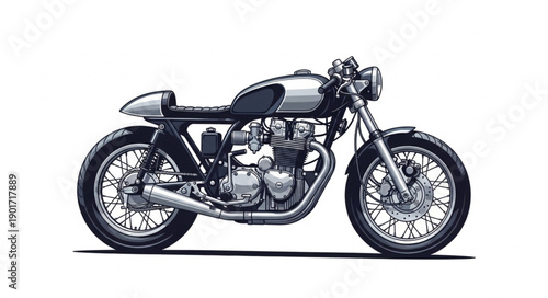 Classic Cafe Racer Motorcycle Side View Isolated.