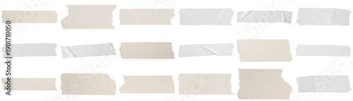 Canvas Print collection of ripped and crumpled white masking tape pieces, showcasing varied textures, expertly isolated on a pure transparent background
