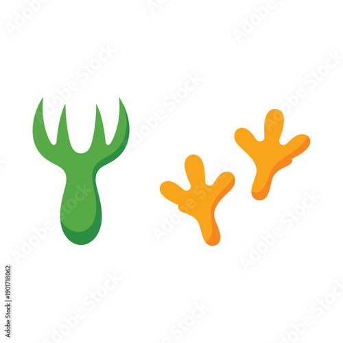 Wildlife track vector icons with deer hoof and bird footprint shapes, nature trail signs for campsite map, outdoor education resources