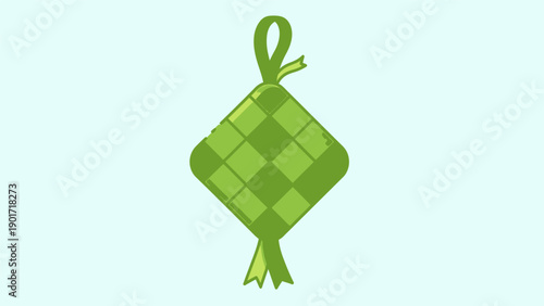 Traditional Green Woven Ketupat Rice Packet.