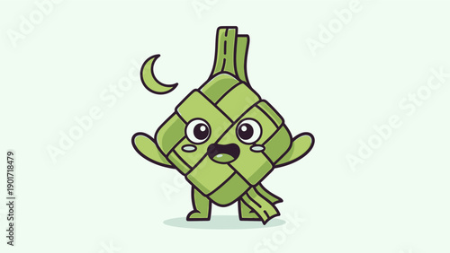 Cartoon Zongzi Dumpling Character with Moon.