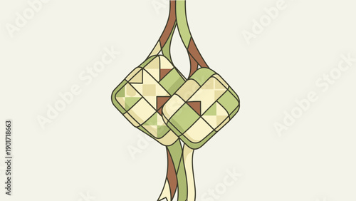 Woven Knot Illustration with Green Ribbons.