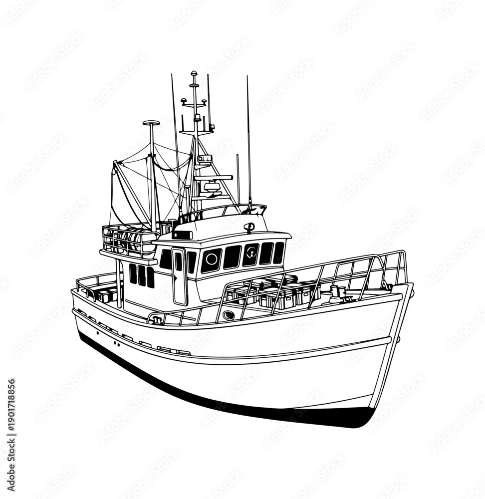 Obraz premium Classic Fishing Vessel Vector Illustration