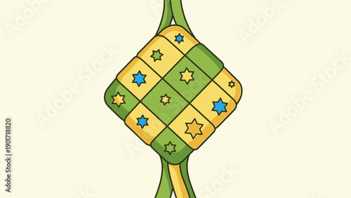 Decorative Kite with Floral Patterns and Stars.
