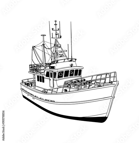 Classic Fishing Vessel Vector Illustration