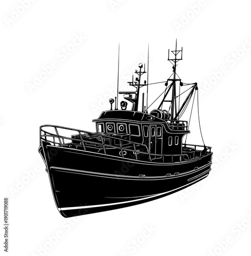 Classic Fishing Trawler Vector Illustration