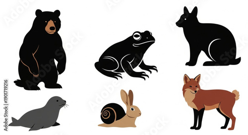 Collection of Diverse Animals Illustrated in Simple Style.